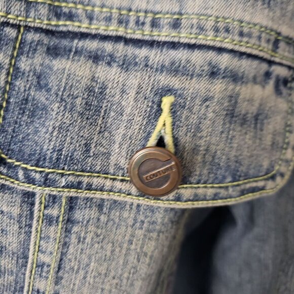 Vintage MED Denim Jean Biker Jacket UK Flag Rock & Roll Boho Retro Indie Grunge - Picture 6 of 16